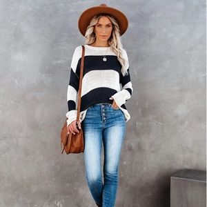 Vici Navy blue & cream thick striped sweater